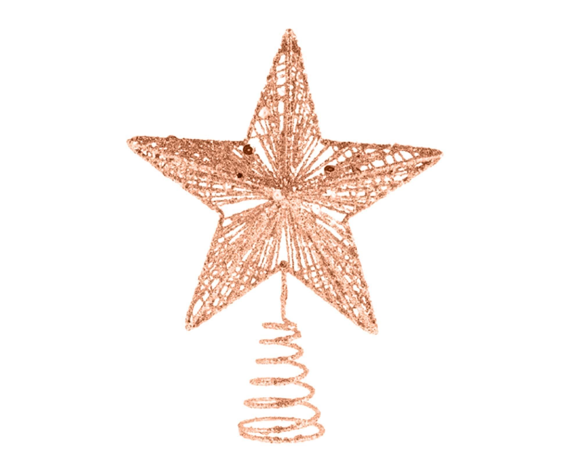 Christmas Ornament Eye-catching Shiny Surface Wrought Iron Rustic Christmas Tree Star Topper Ornament for Home-Rose Gold L - Image 1