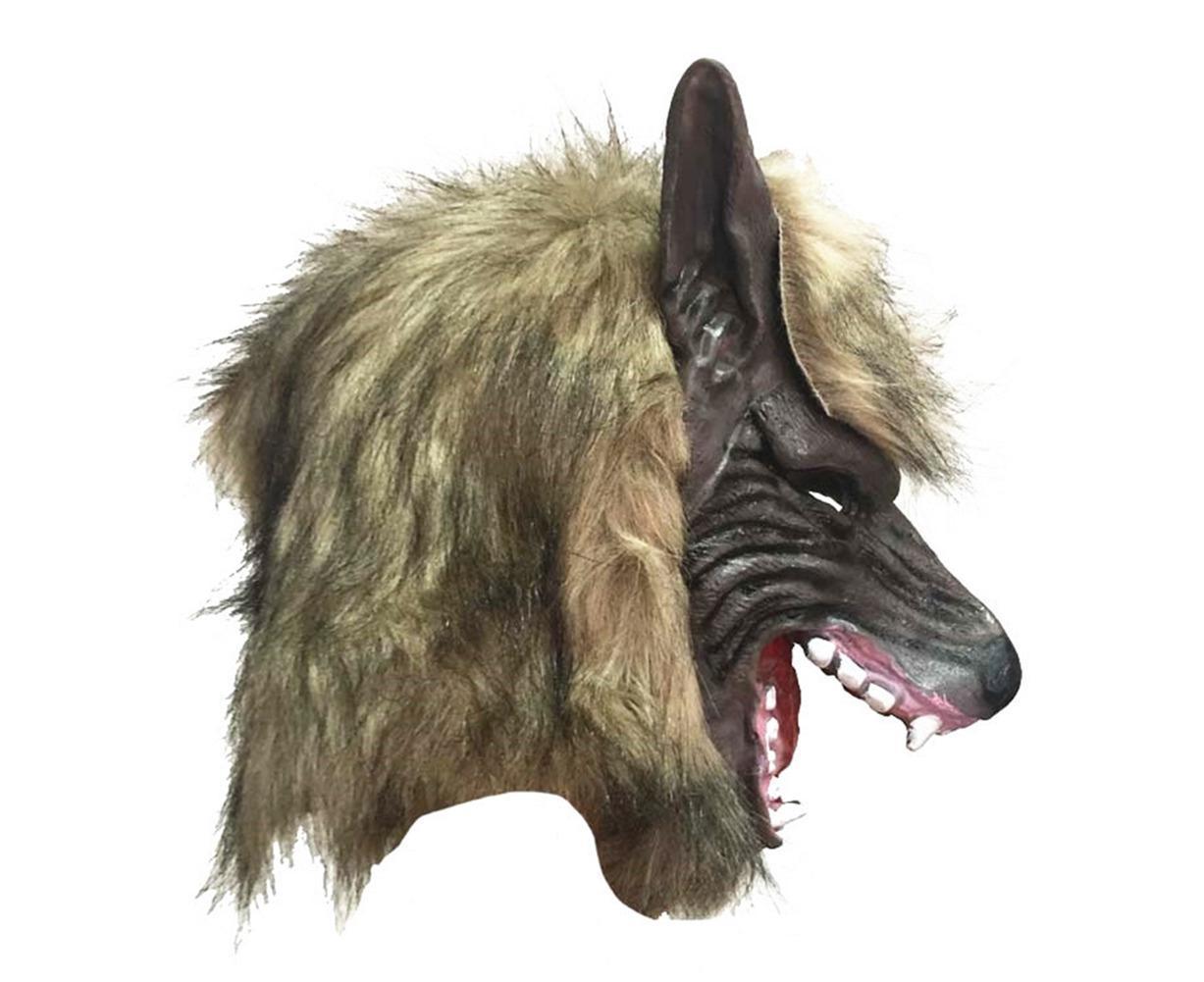 Halloween Horror Savage Wolf Head Mask Masquerade Fluffy Headgear Decoration-Brown - Image 1