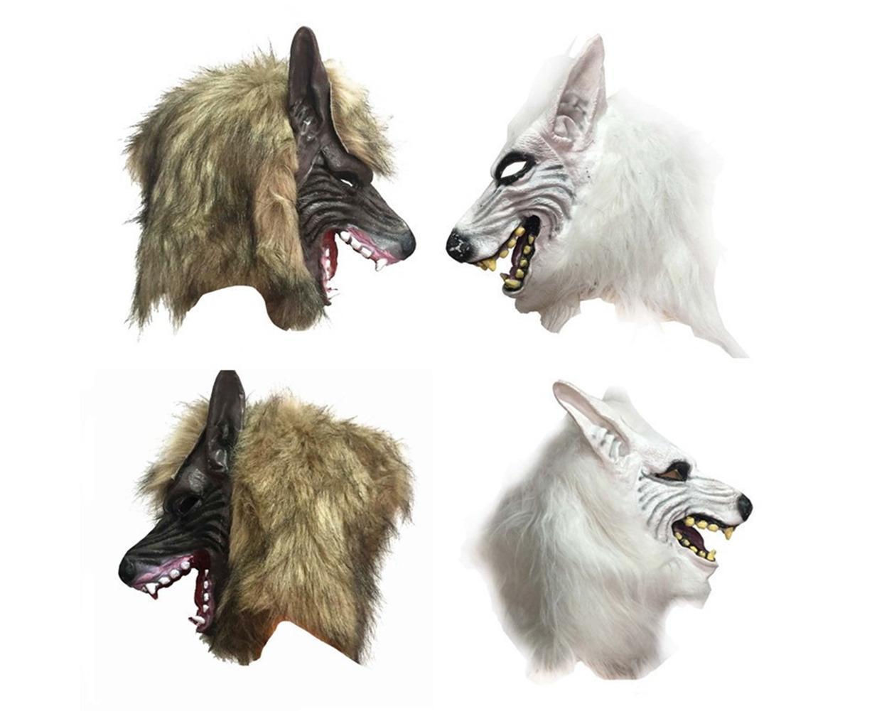 Halloween Horror Savage Wolf Head Mask Masquerade Fluffy Headgear Decoration-Brown - Image 2