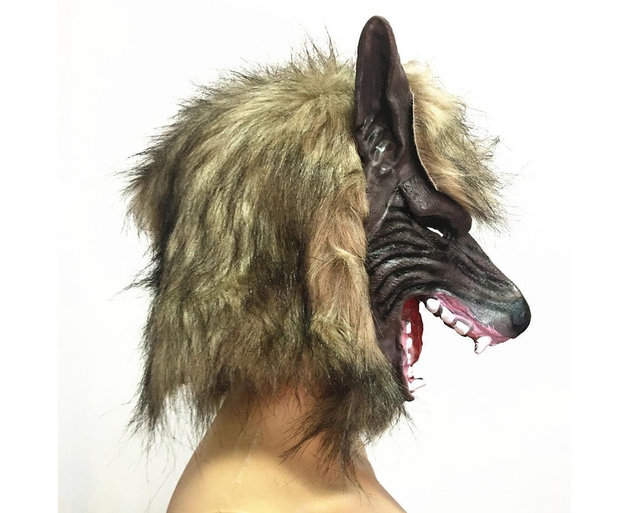 Halloween Horror Savage Wolf Head Mask Masquerade Fluffy Headgear Decoration-Brown - Image 4