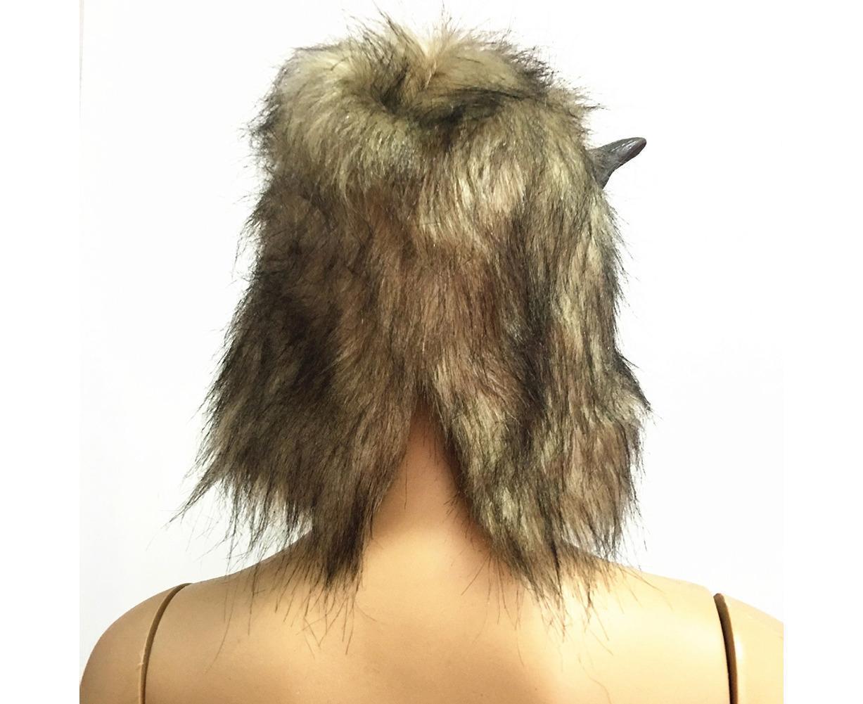 Halloween Horror Savage Wolf Head Mask Masquerade Fluffy Headgear Decoration-Brown - Image 7
