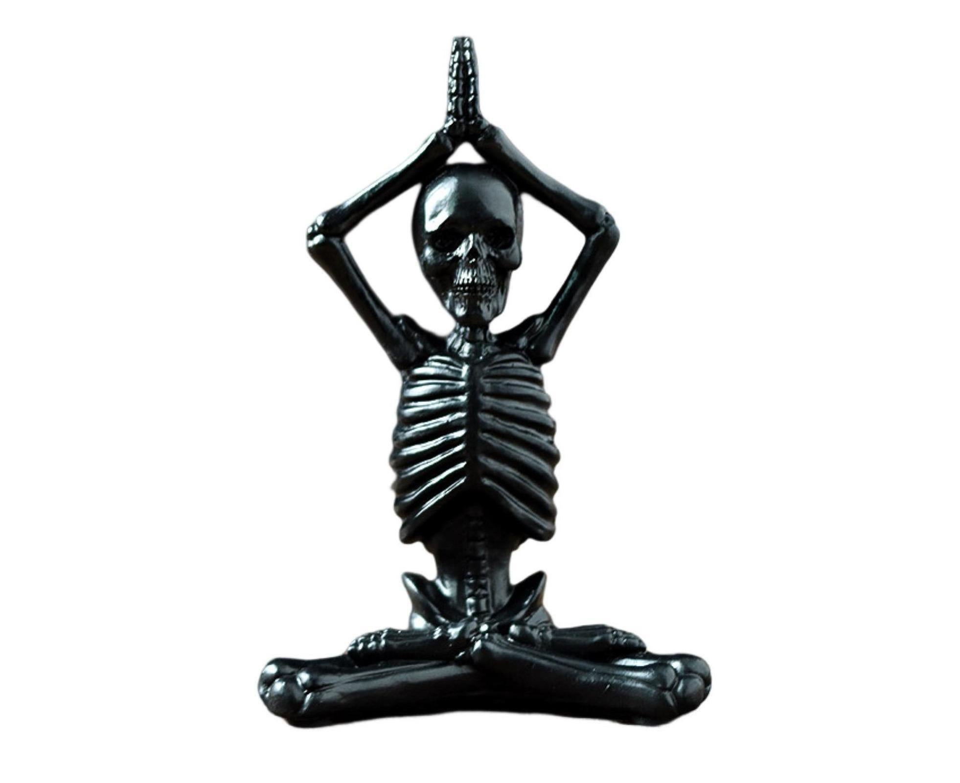 Halloween Yoga Skeleton Funny Gifts Anti-fade Collectible Horror Festival Prop Resin Crafts Ghost Festival Desktop Skeleton Figurine for Indoor-Black - Image 1