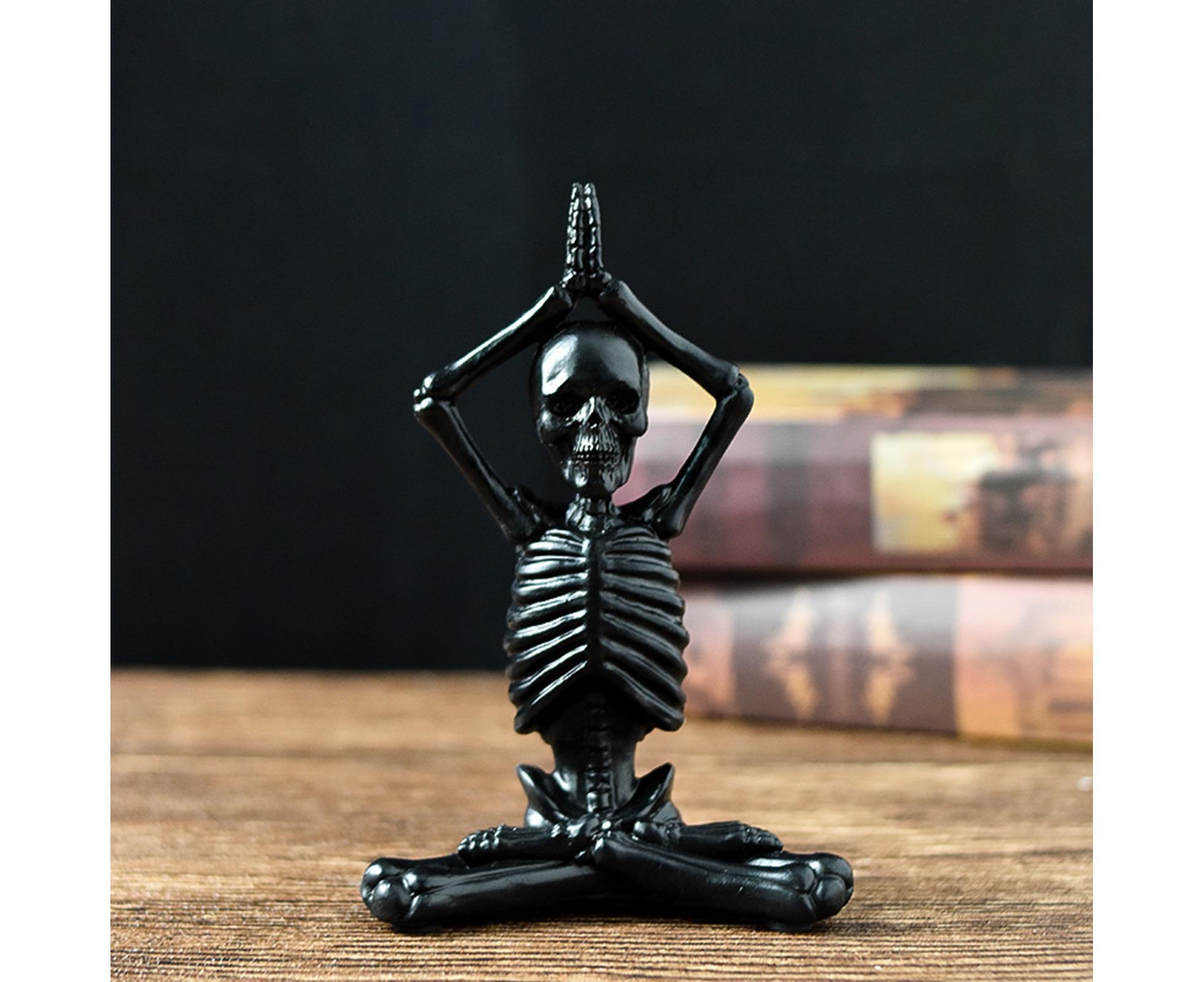 Halloween Yoga Skeleton Funny Gifts Anti-fade Collectible Horror Festival Prop Resin Crafts Ghost Festival Desktop Skeleton Figurine for Indoor-Black - Image 3