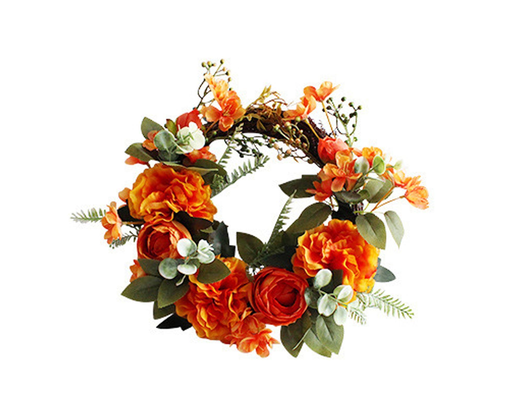 Hanging Wreath Exquisite Anti-deform Plastic Imitation Peony Flower Garland Pendant for Wedding-Dark Orange - Image 1