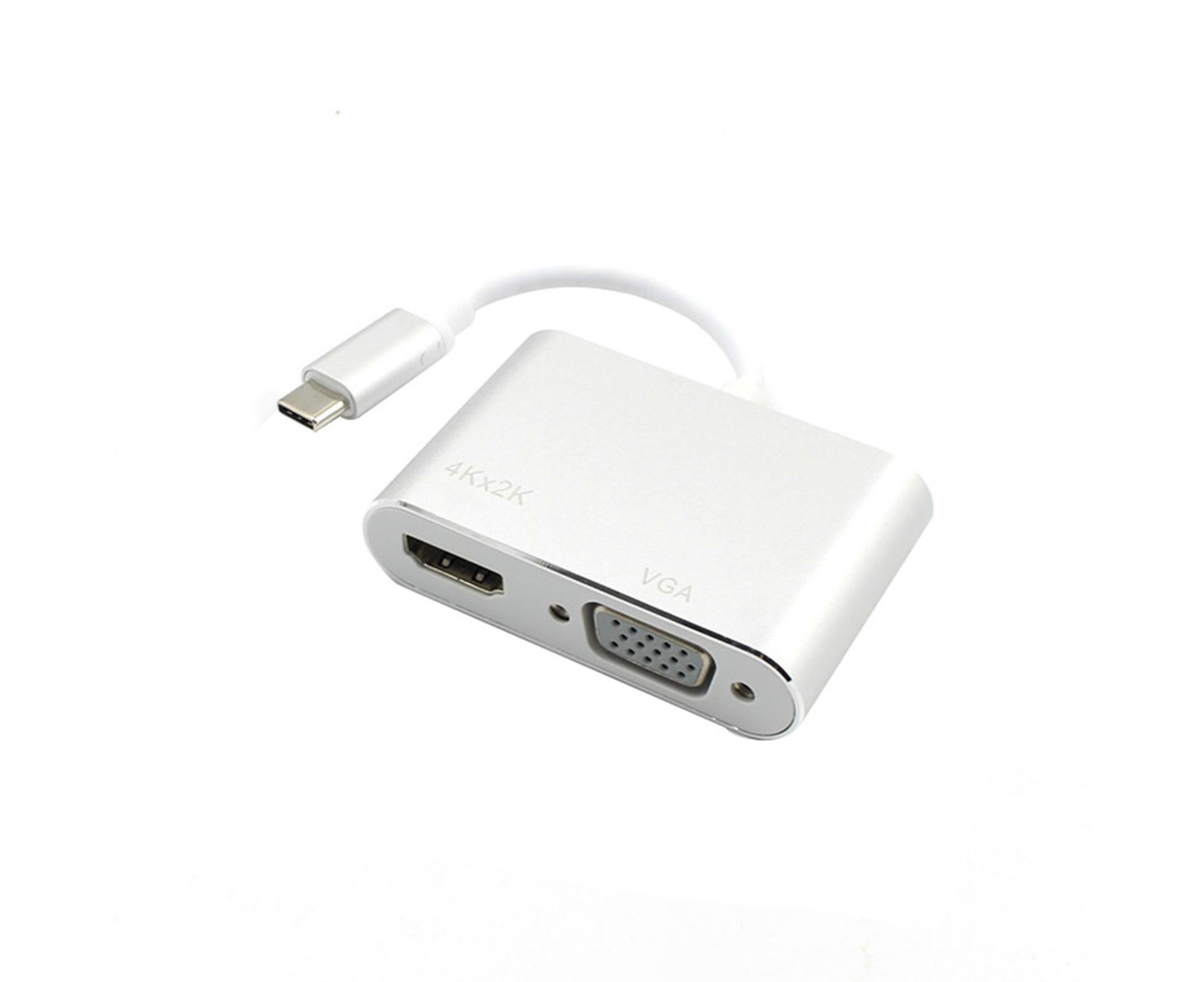 2 in 1 4K Ultra High Clarity USB 3.1 Type-C to HDMI-compatible VGA Converter Adapter for MacBook PC Silver - Image 1