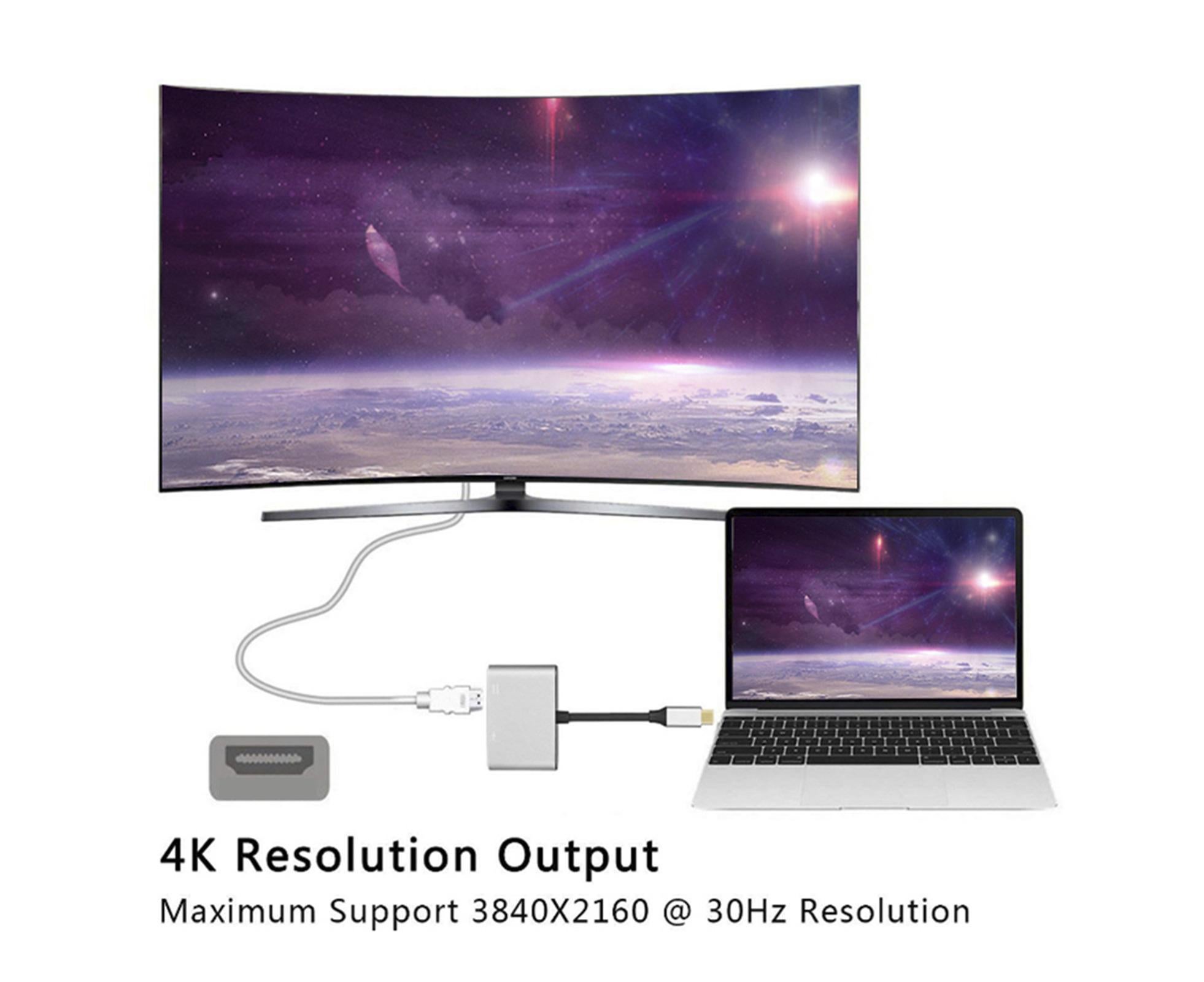 2 in 1 4K Ultra High Clarity USB 3.1 Type-C to HDMI-compatible VGA Converter Adapter for MacBook PC Silver - Image 4