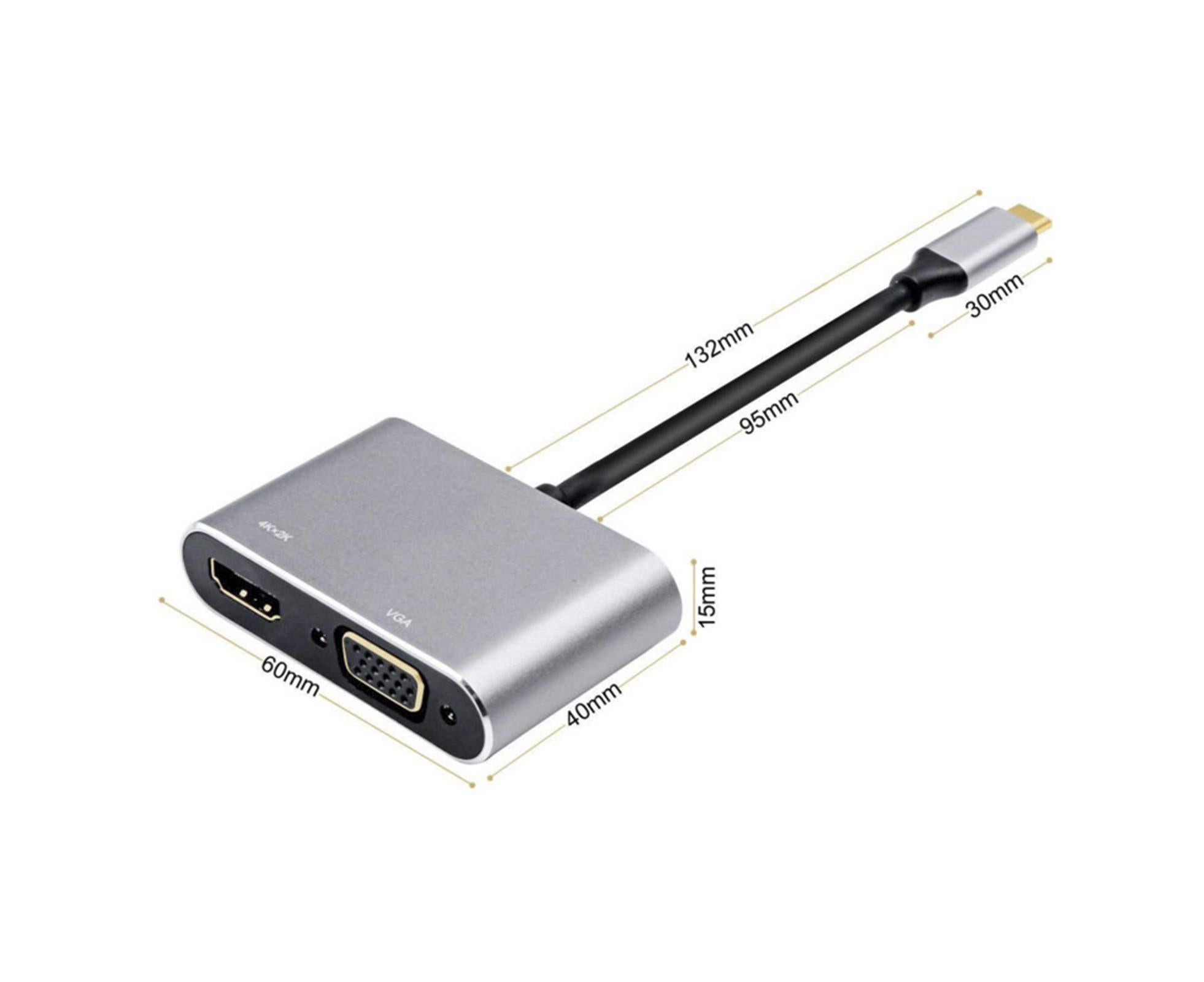2 in 1 4K Ultra High Clarity USB 3.1 Type-C to HDMI-compatible VGA Converter Adapter for MacBook PC Silver - Image 8
