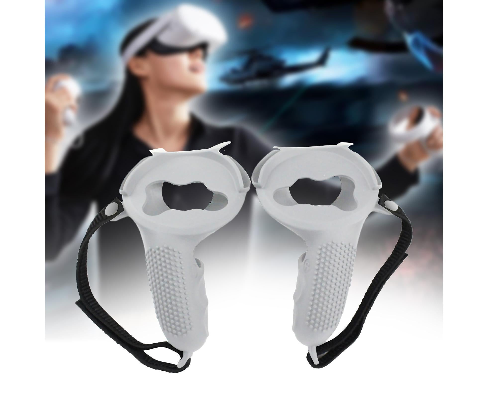 3 in 1 Anti-slip Adjustable Handle Cover Hand Strap Grip Cap Kit for Oculus Quest 2 Controller White - Image 2