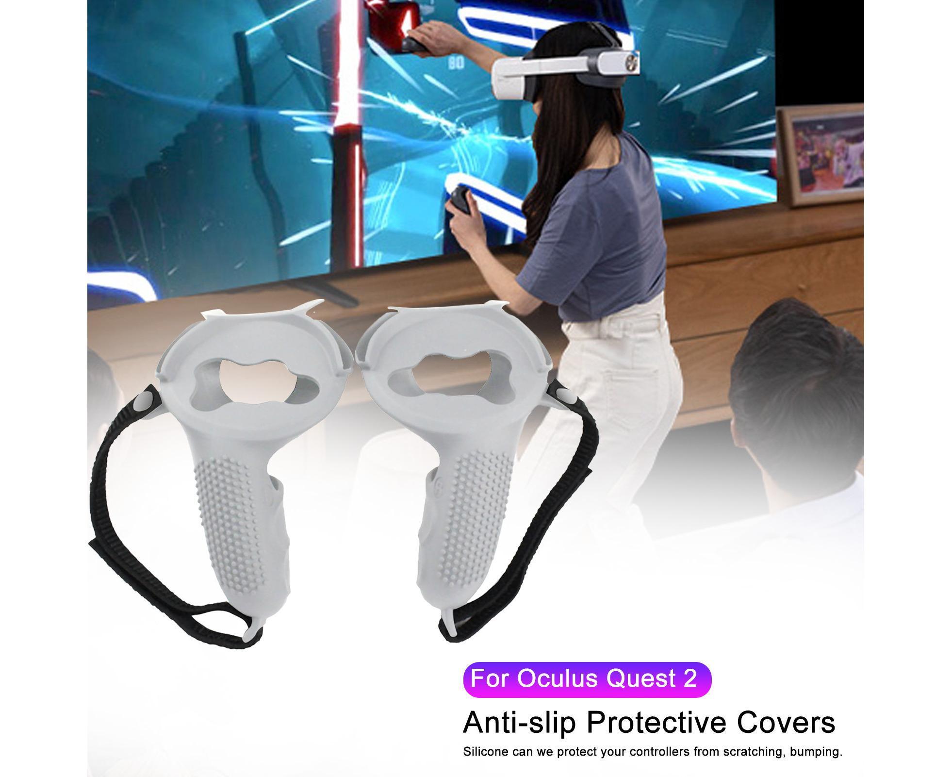 3 in 1 Anti-slip Adjustable Handle Cover Hand Strap Grip Cap Kit for Oculus Quest 2 Controller White - Image 3