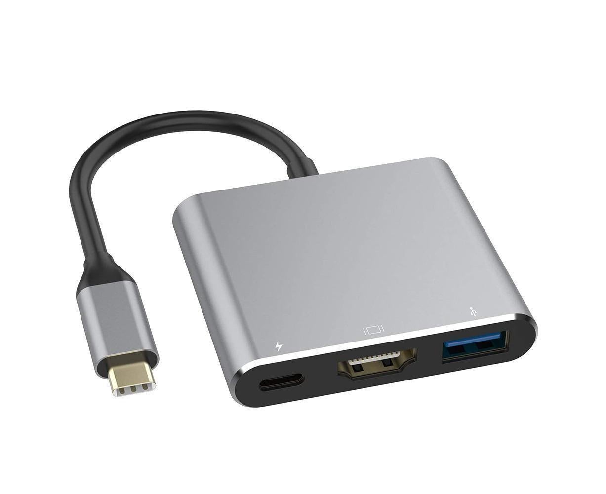 3 in 1 Portable Type-C Male to USB-C USB 3.0 4K HDMI-compatible Female Hub Adapter Cable Grey - Image 1