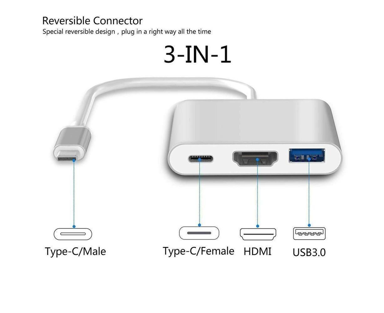 3 in 1 Portable Type-C Male to USB-C USB 3.0 4K HDMI-compatible Female Hub Adapter Cable Grey - Image 3