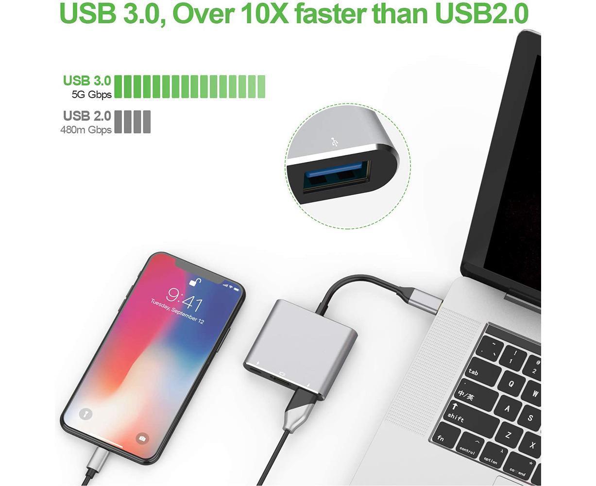 3 in 1 Portable Type-C Male to USB-C USB 3.0 4K HDMI-compatible Female Hub Adapter Cable Grey - Image 4