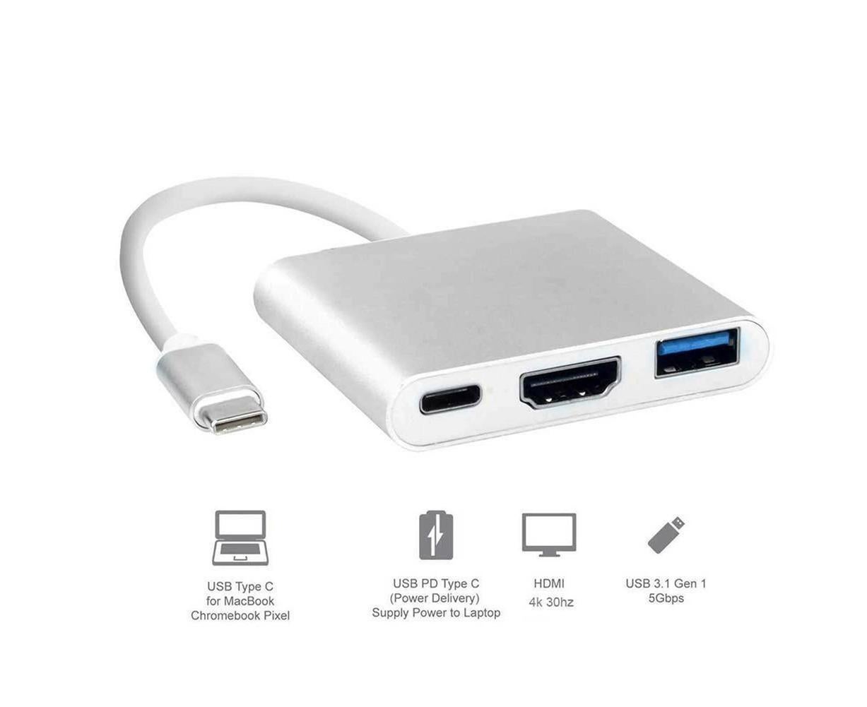 3 in 1 Portable Type-C Male to USB-C USB 3.0 4K HDMI-compatible Female Hub Adapter Cable Grey - Image 6