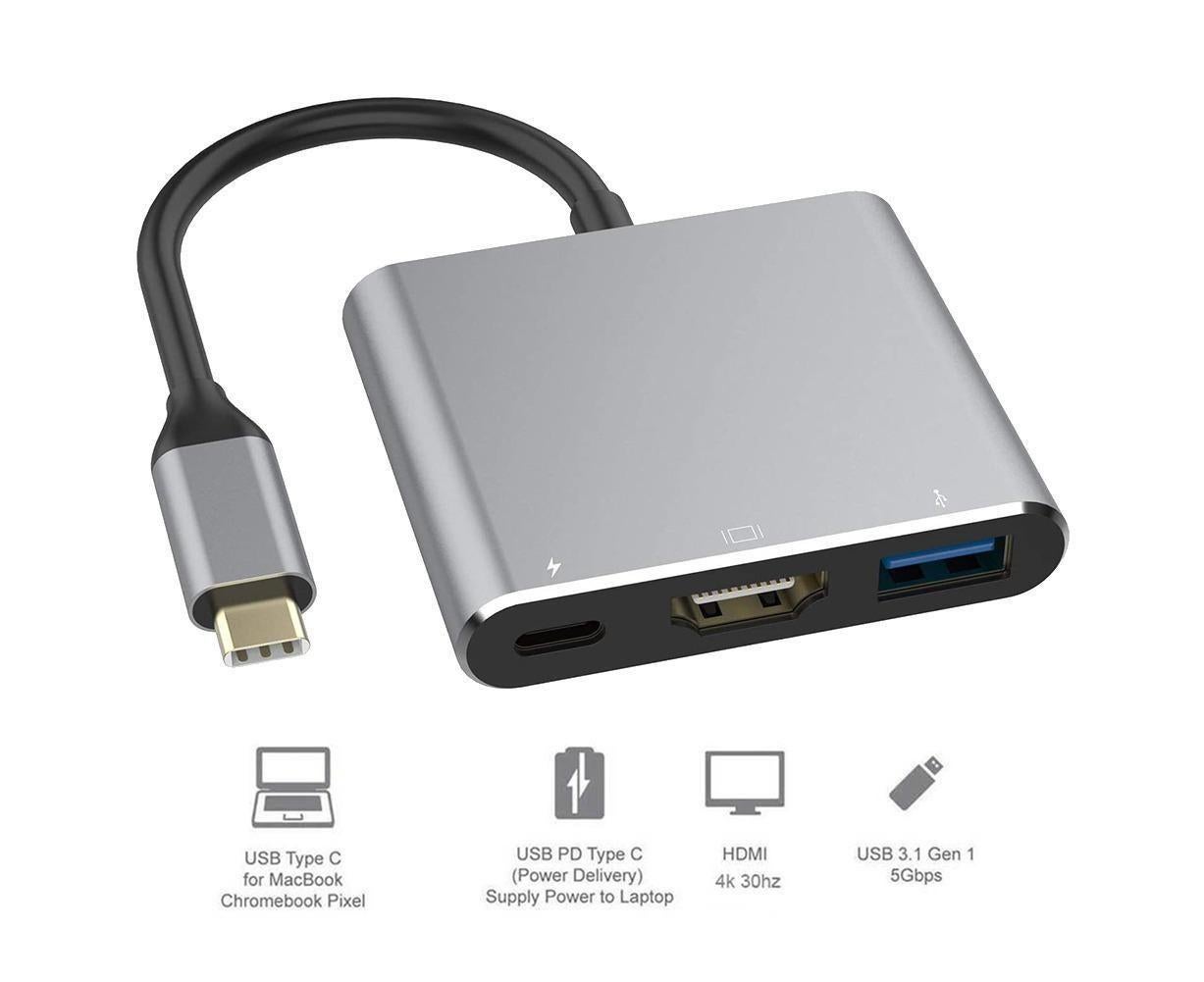 3 in 1 Portable Type-C Male to USB-C USB 3.0 4K HDMI-compatible Female Hub Adapter Cable Grey - Image 7