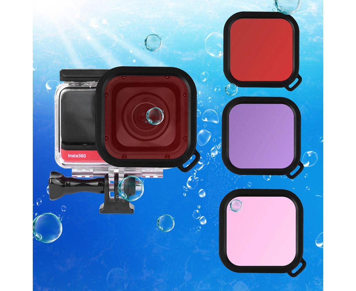 3Pcs Diving Waterproof Housing Case Lens Filter Set for Insta360 One R Camera Red+Pink+Purple - Image 3
