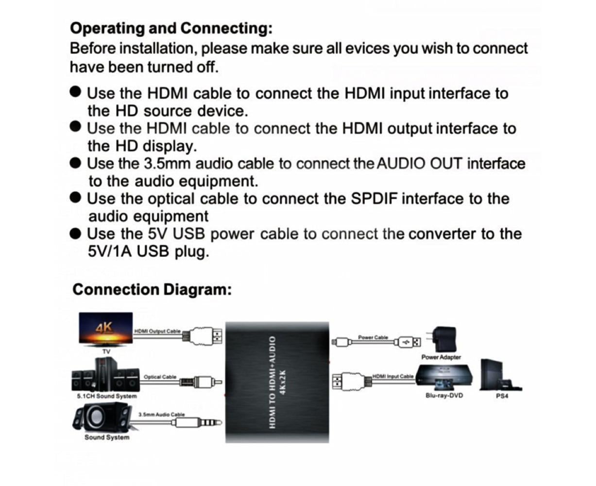 4K HDMI-compatible to HDMI-compatible Optical SPDIF 3.5mm Audio Extractor Converter Splitter Adapter Black - Image 6