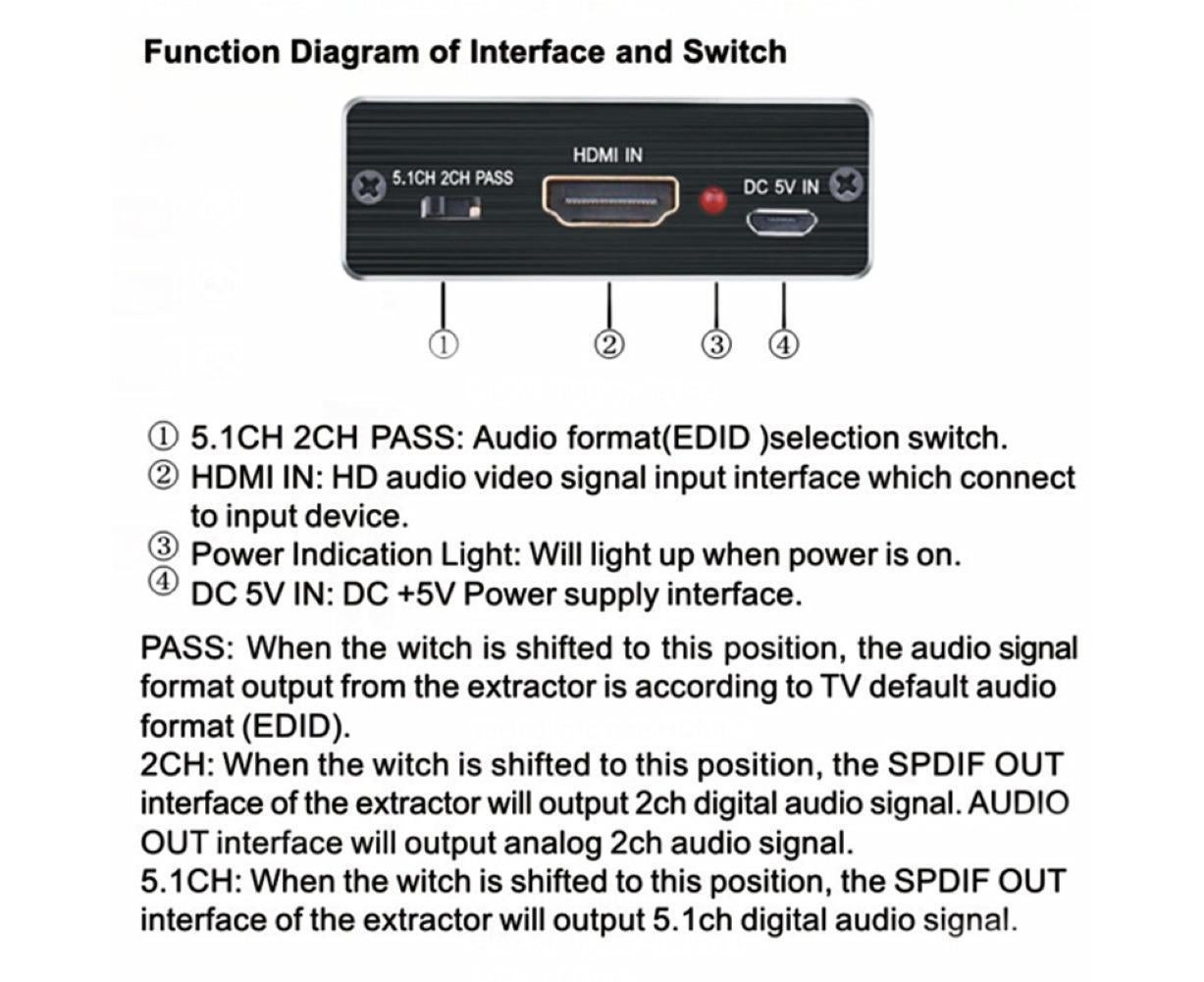 4K HDMI-compatible to HDMI-compatible Optical SPDIF 3.5mm Audio Extractor Converter Splitter Adapter Black - Image 7