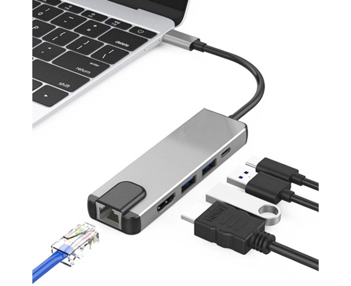 5 in 1 Type C to 4K HDMI-compatible USB 3.0 Charging Hub Adapter Converter for MacBook Pro Silver Grey - Image 1