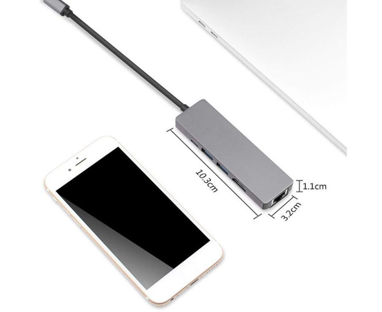 5 in 1 Type C to 4K HDMI-compatible USB 3.0 Charging Hub Adapter Converter for MacBook Pro Silver Grey - Image 7