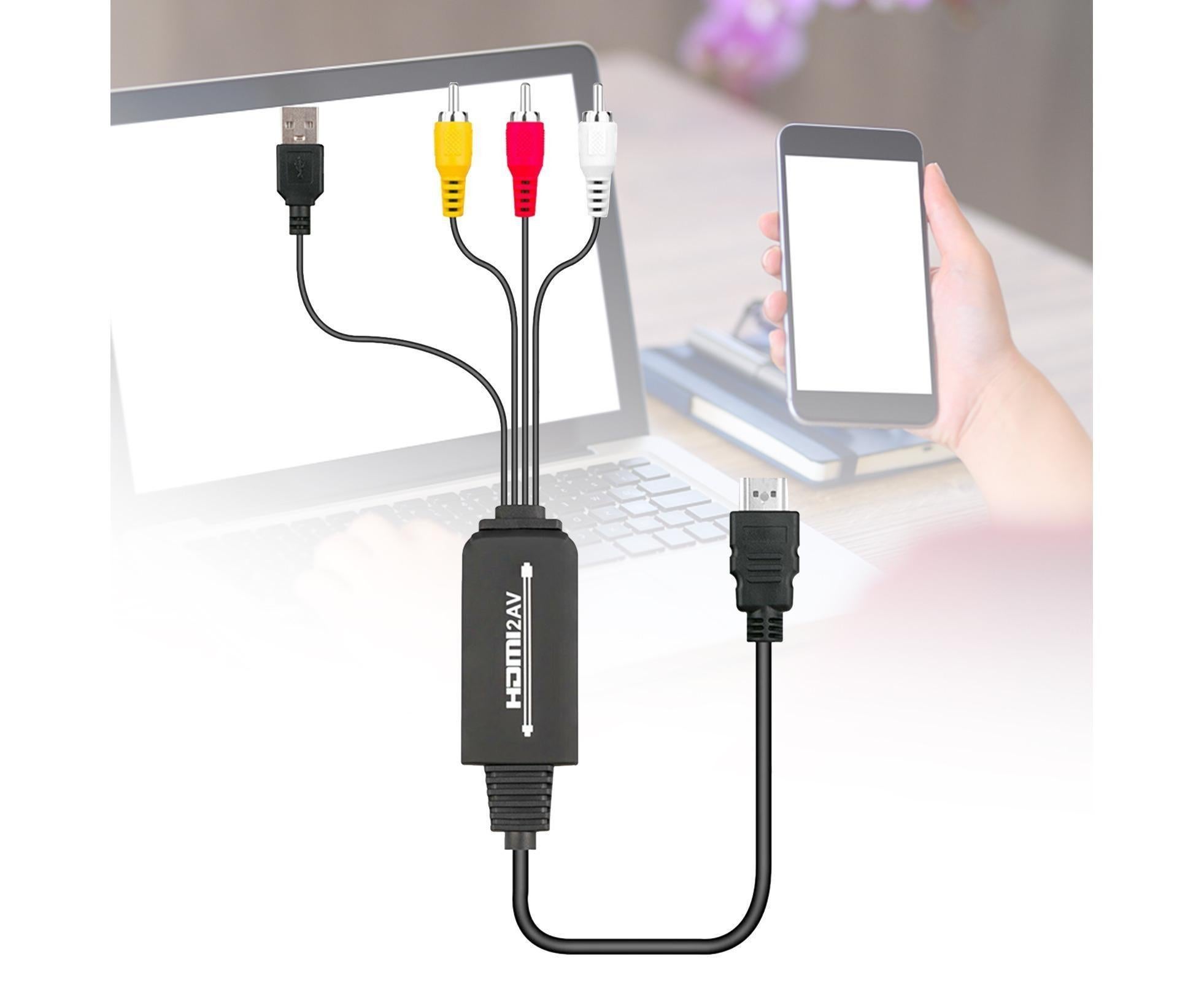 AV Adapter Plug and Play High Speed ABS HDMI-compatible to 3 RCA Converter for Computer Black - Image 1