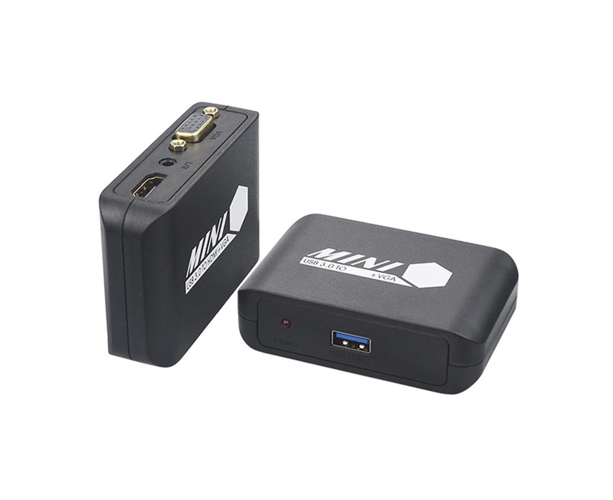 Compact 1080P USB3.0 to HDMI-compatible+VGA Adapter Video Converter for Laptop Computer Black - Image 1