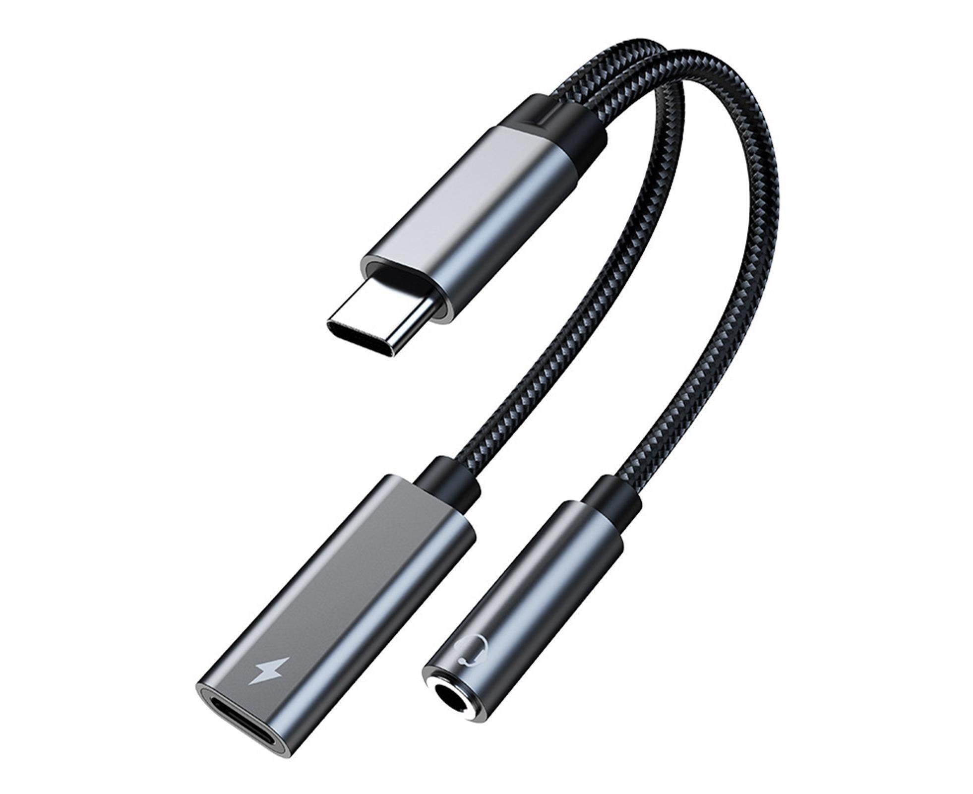 Converter Cable Multifunctional Noise Reduction Braided 2 in 1 Type-C to 3.5mm PD60W Converter Wire for Smartphone Silver Gray - Image 1