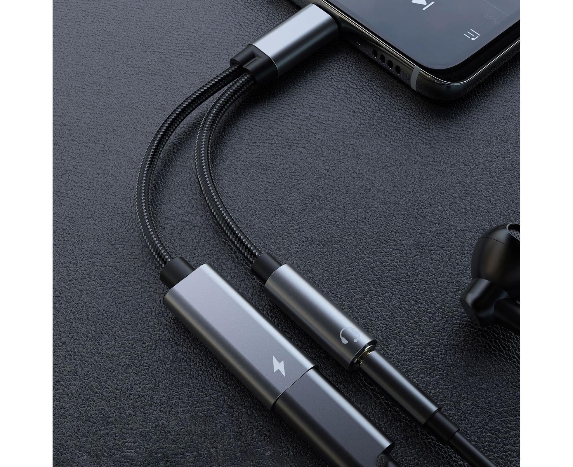 Converter Cable Multifunctional Noise Reduction Braided 2 in 1 Type-C to 3.5mm PD60W Converter Wire for Smartphone Silver Gray - Image 3