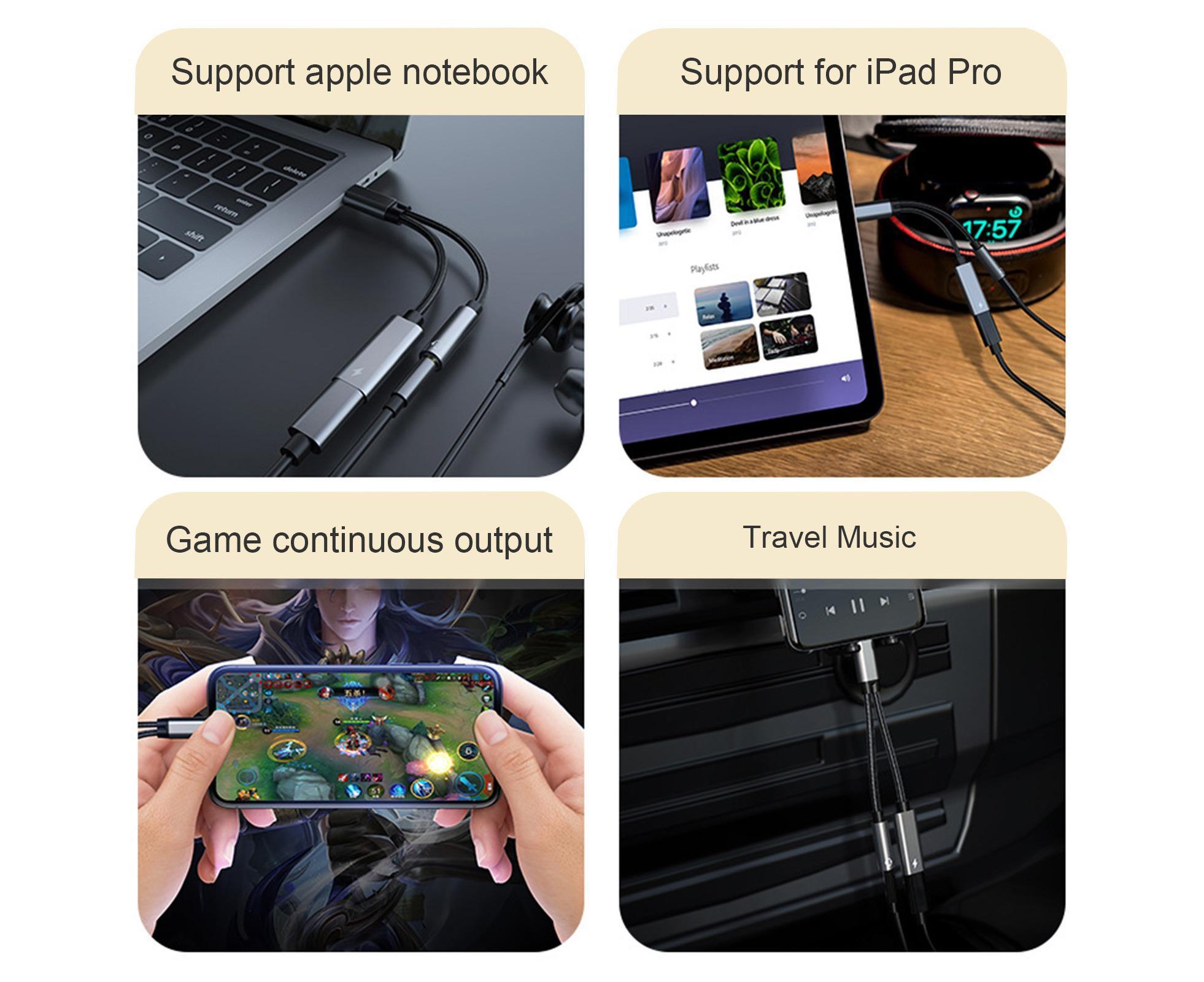 Converter Cable Multifunctional Noise Reduction Braided 2 in 1 Type-C to 3.5mm PD60W Converter Wire for Smartphone Silver Gray - Image 6