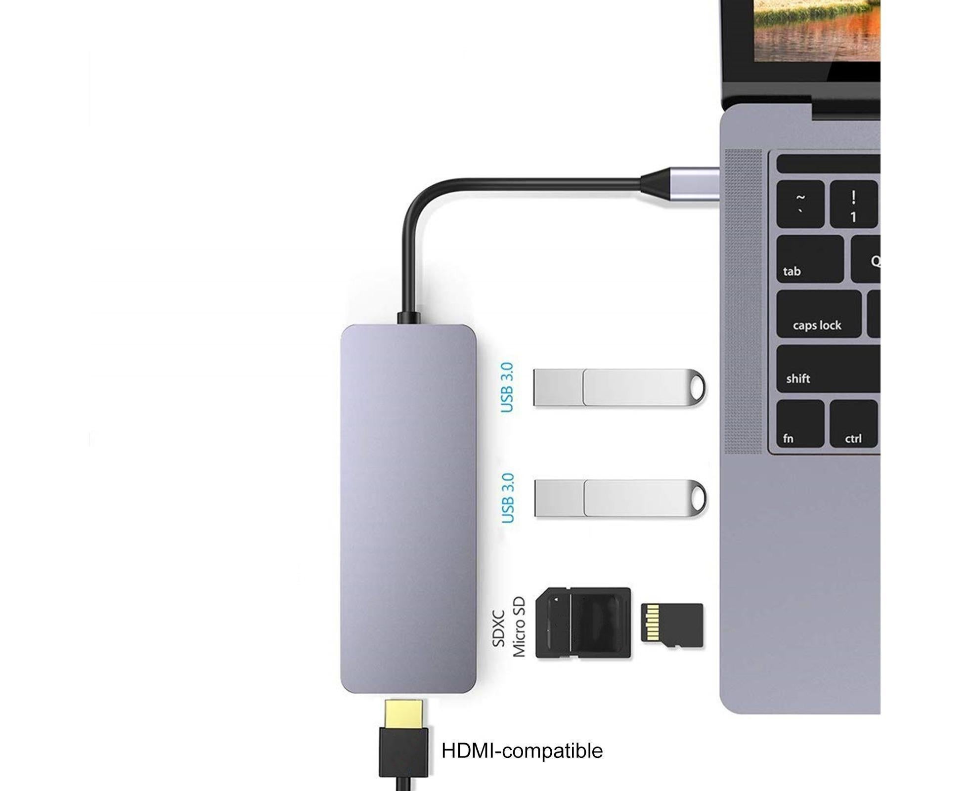 Docking Station High-speed Transmission Data Transfer Plug Play Type-C to HDMI-compatible USB Adapter Hub Dock for Office Grey - Image 3