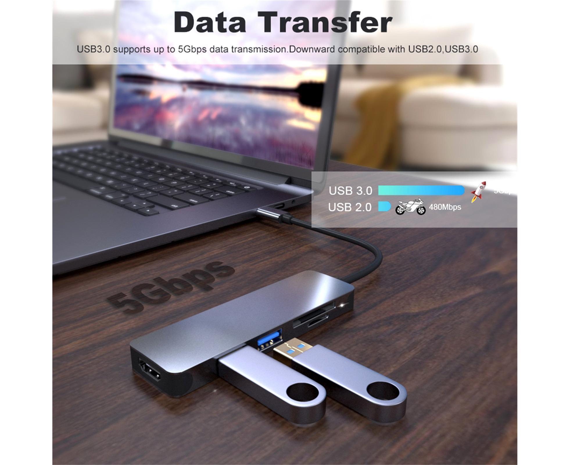 Docking Station High-speed Transmission Data Transfer Plug Play Type-C to HDMI-compatible USB Adapter Hub Dock for Office Grey - Image 4