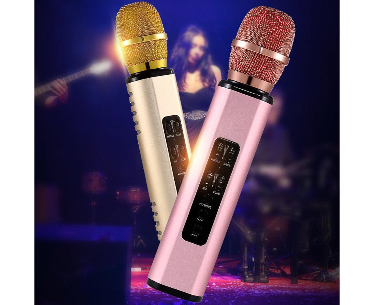 K6 Handheld Wireless Bluetooth-compatible Condenser Microphone Karaoke Speech Mic Speaker Golden - Image 2