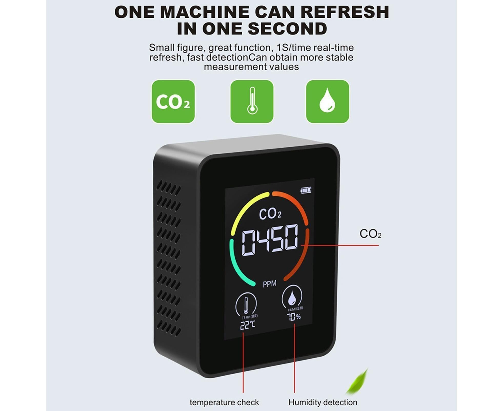 LED Backlit Carbon Dioxide Real-time Detection Detector Infrared Monitor with LCD Screen for Home Black - Image 2