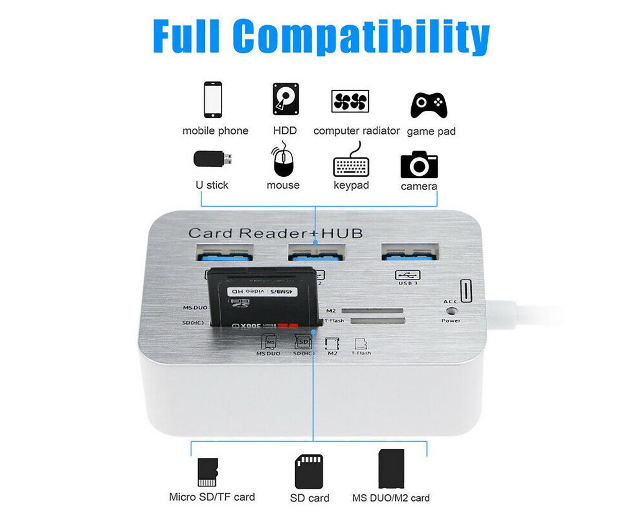 Multi-in-1 3 Ports USB 3.0 High Speed Hub Adapter with MS SD M2 TF Card Reader - Image 3