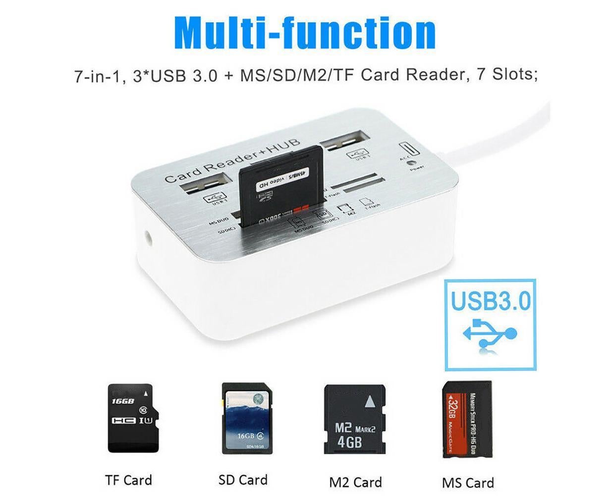 Multi-in-1 3 Ports USB 3.0 High Speed Hub Adapter with MS SD M2 TF Card Reader - Image 5