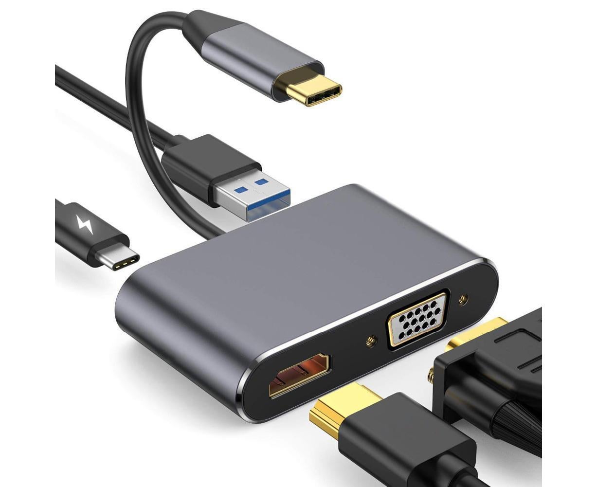 Type C to HDMI-compatible 4K VGA USB3.0 Audio Video Converter Charging Port Hub Adapter Grey - Image 1