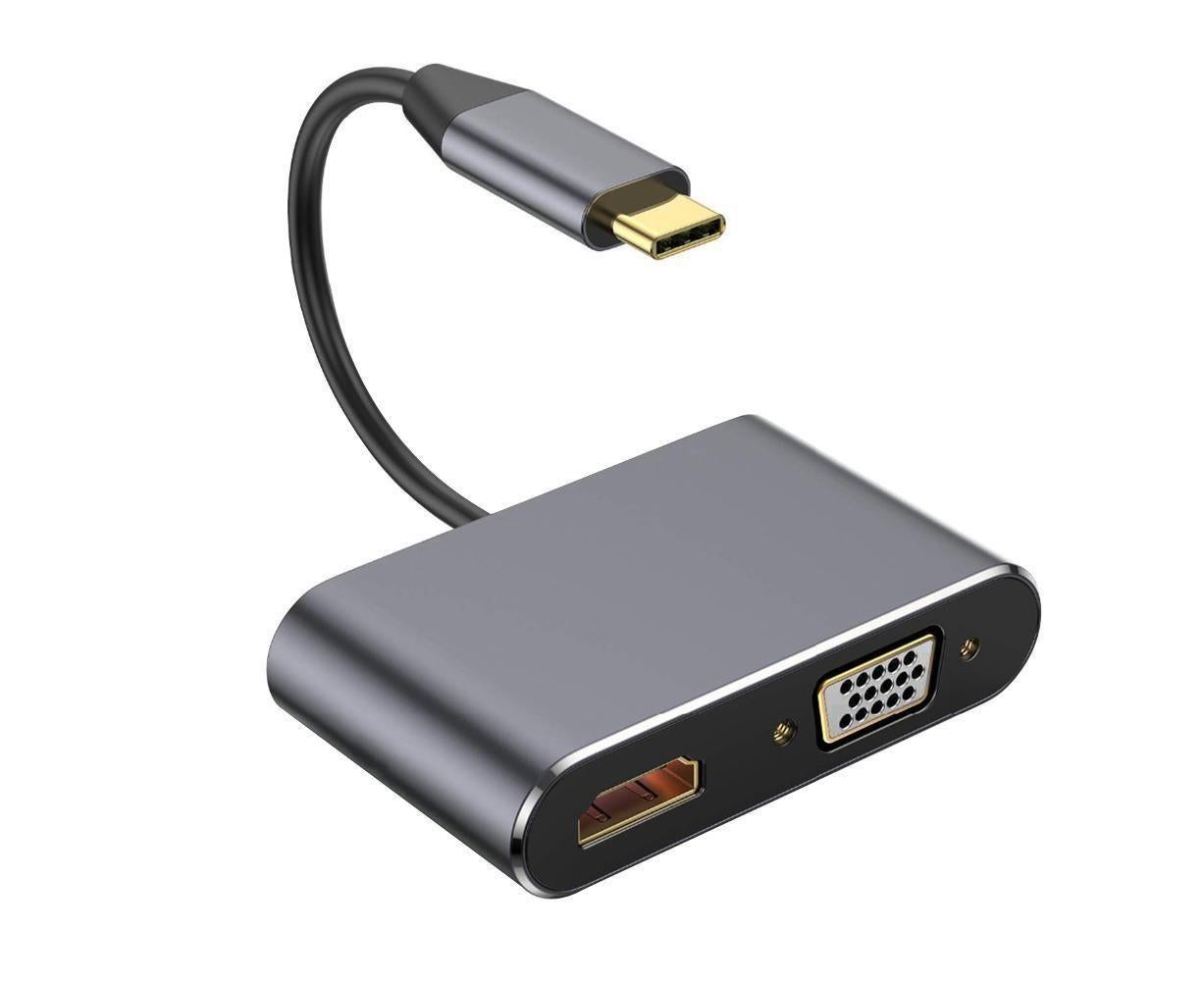 Type C to HDMI-compatible 4K VGA USB3.0 Audio Video Converter Charging Port Hub Adapter Grey - Image 2