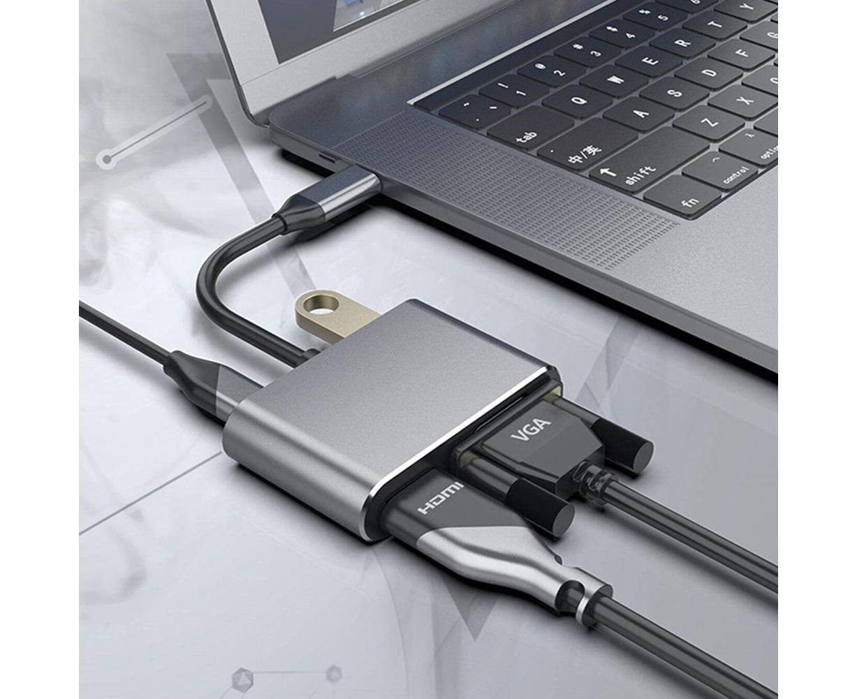 Type C to HDMI-compatible 4K VGA USB3.0 Audio Video Converter Charging Port Hub Adapter Grey - Image 3