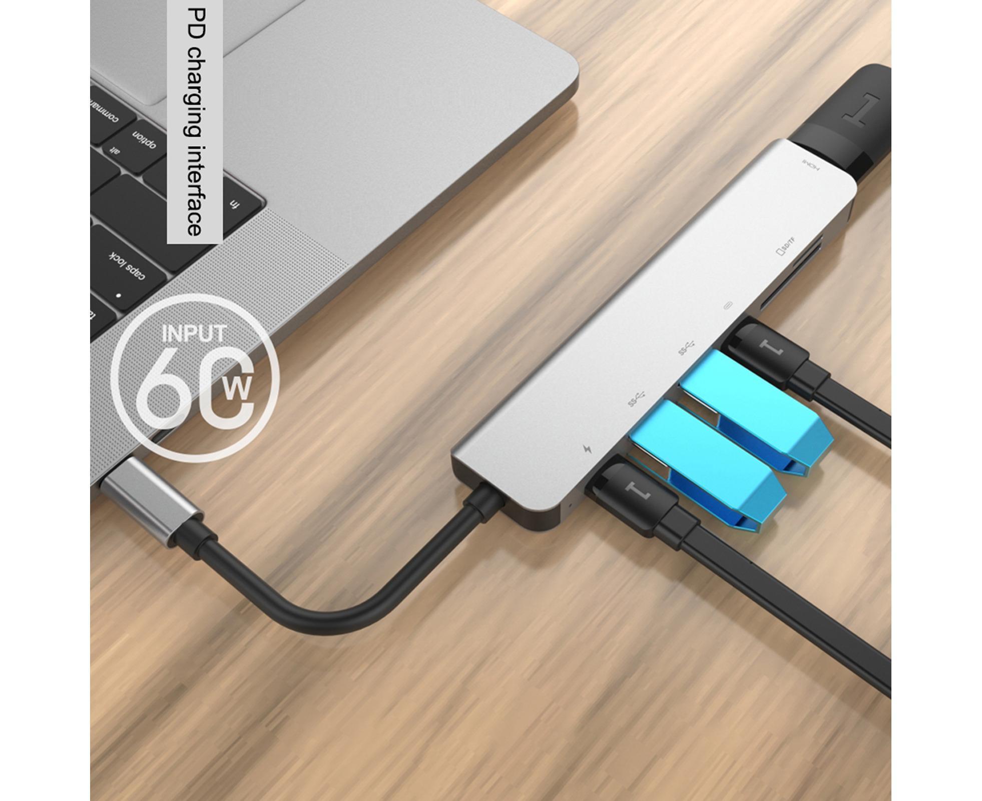 Type-C Hub Docking Station High Speed Multifunctional 7 in 1 USB 3.0 HDMI-compatible PD USB TF Laptop for Huawei Silver - Image 4
