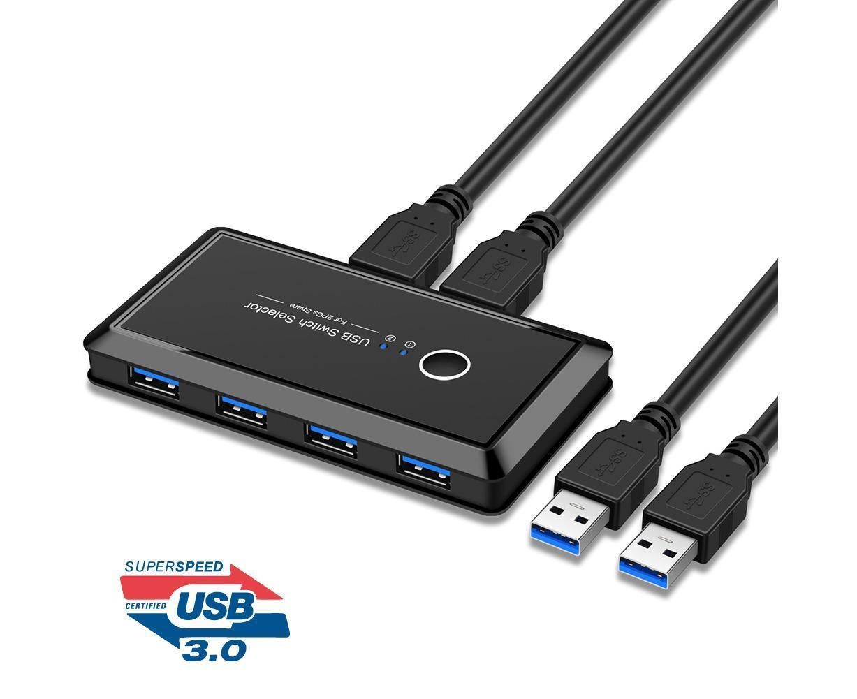 USB 3.0 Switch Selector 2 Computer Sharing 4 Devices for Keyboard Mouse Printer Black - Image 1