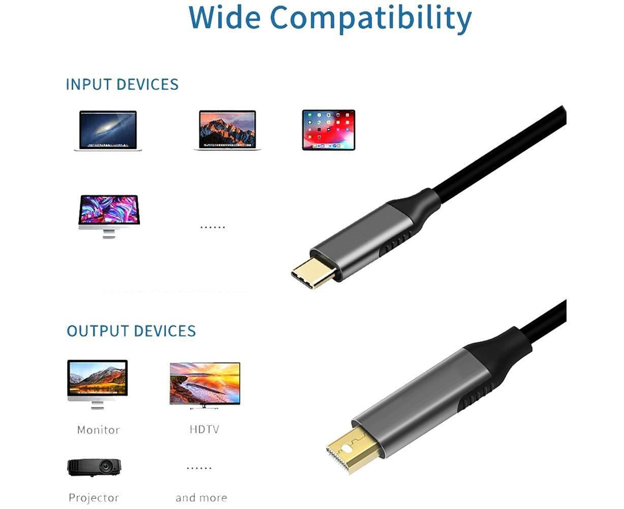 USB Type C to Mini DisplayPort DP 4K 6FT Cable Adapter Converter for MacBook Black - Image 3