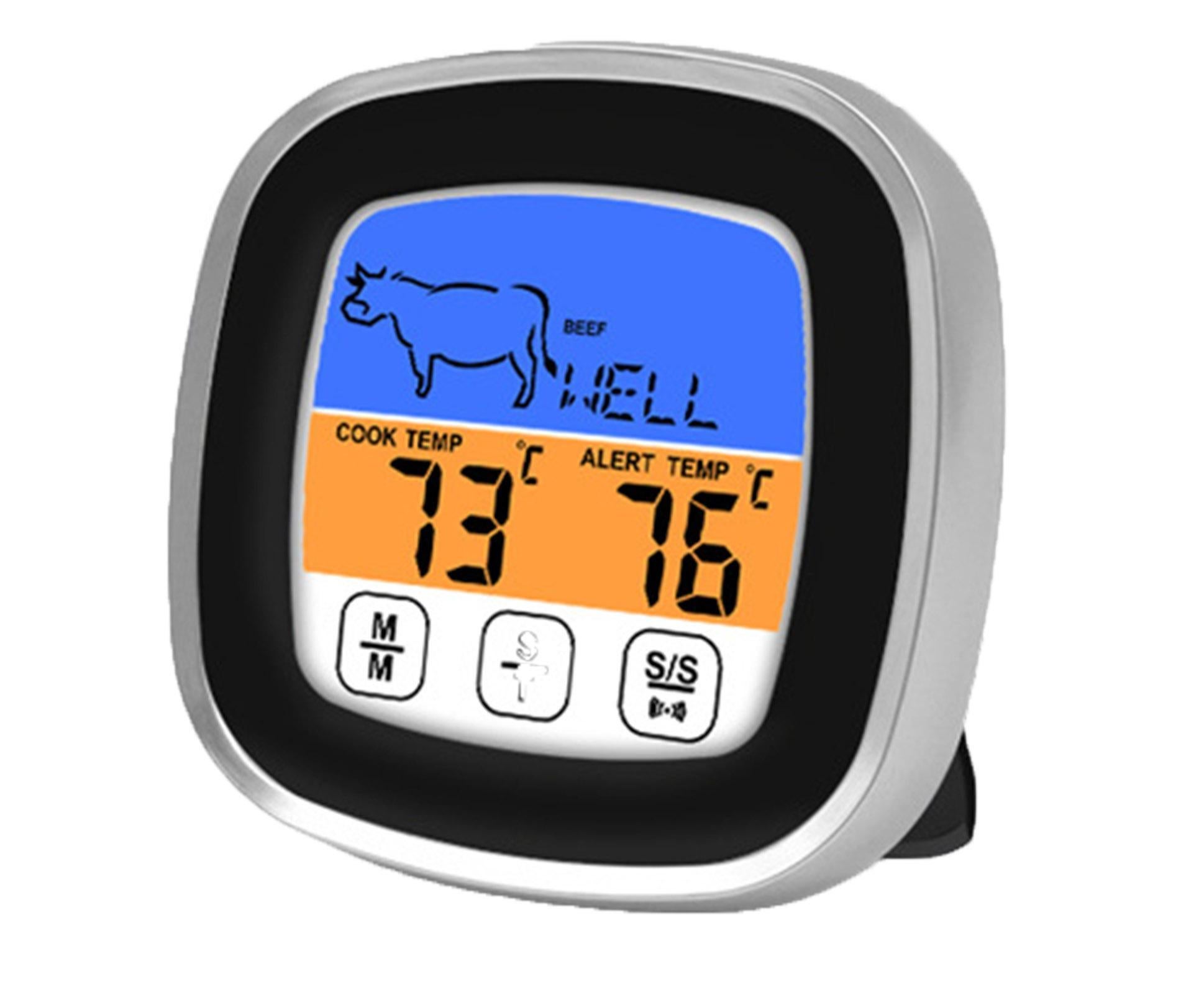 Food Cooking BBQ Thermometer Touch Screen Temperature Meter with Timer Probe-Black - Image 1