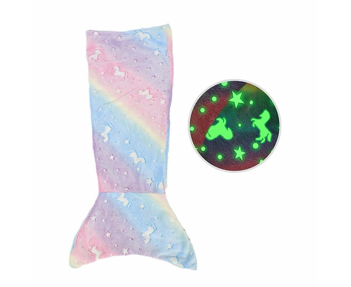 Blue Pink Mermaid Blanket Glow in The Dark Sleeping Bag Babies Birthday Gift Daughte - Image 1