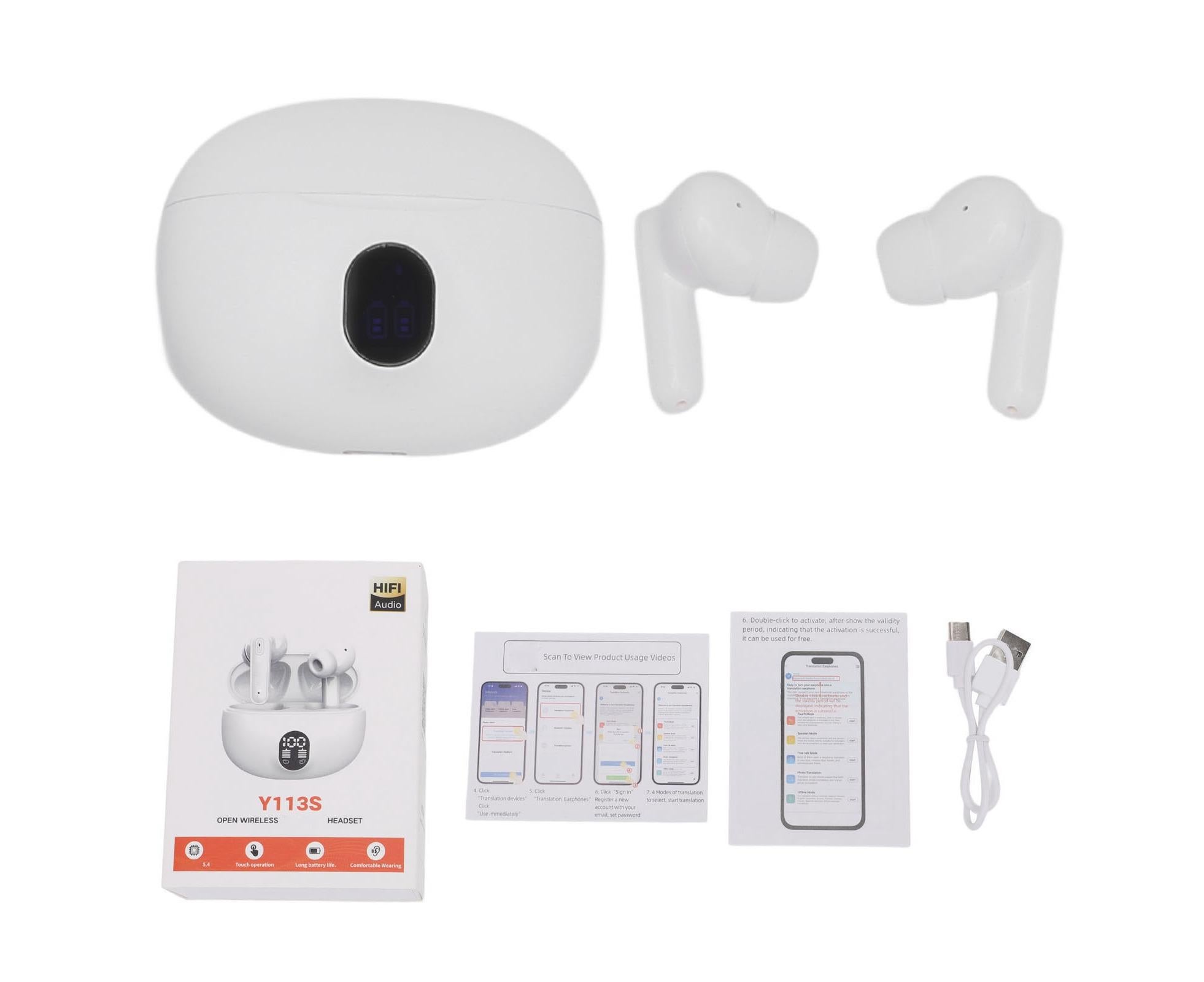 Language Translator Earbuds 144 Languages Bluetooth 5.4 Wireless Translation Device for Travel Business and Learning White - Image 1