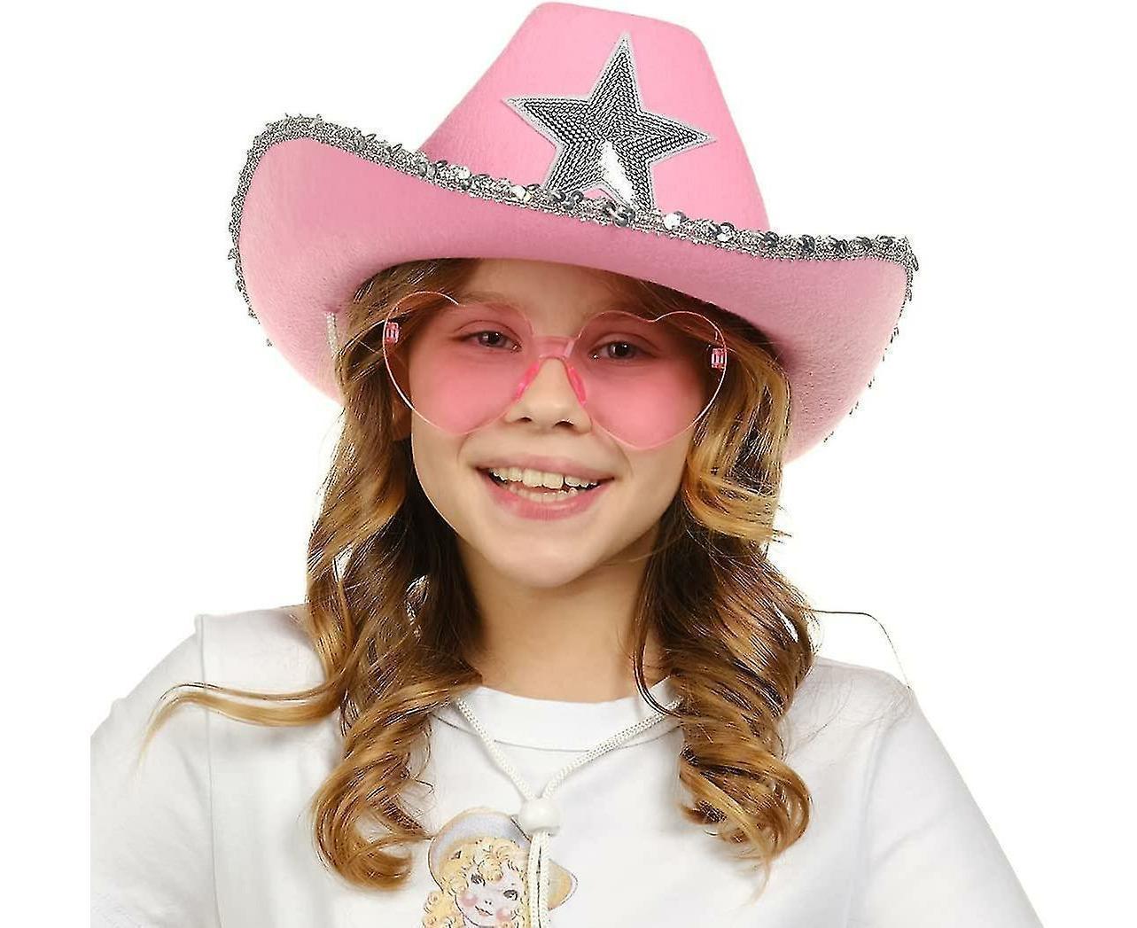Cowboy Hat Pink Cowgirl Hat With Heart Glasses - Pink Cowboy Hat With Silver Sequin Star - Halloween Decor Cow - Image 5