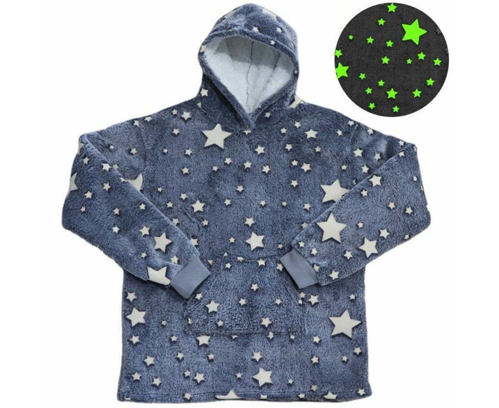 Gray Star Glow in The Dark Oversized Sweatshirt with Pockets Cute Unique Birthday Gift Women Warm Cozy Wearable Blanket - Image 1