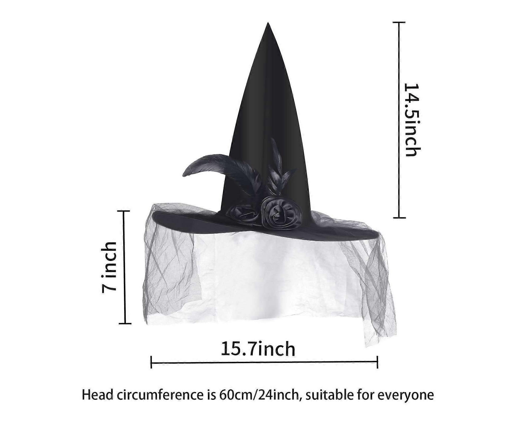 Halloween Witch Hat - Halloween Costume Witches Hats for Women attached with Roses & Feathers-Black - Image 3