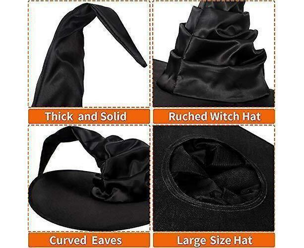 Hallowmas Halloween Pleated Witch Hat Party Witch Hat Black Witch Hat(1pcs, Black) - Image 3