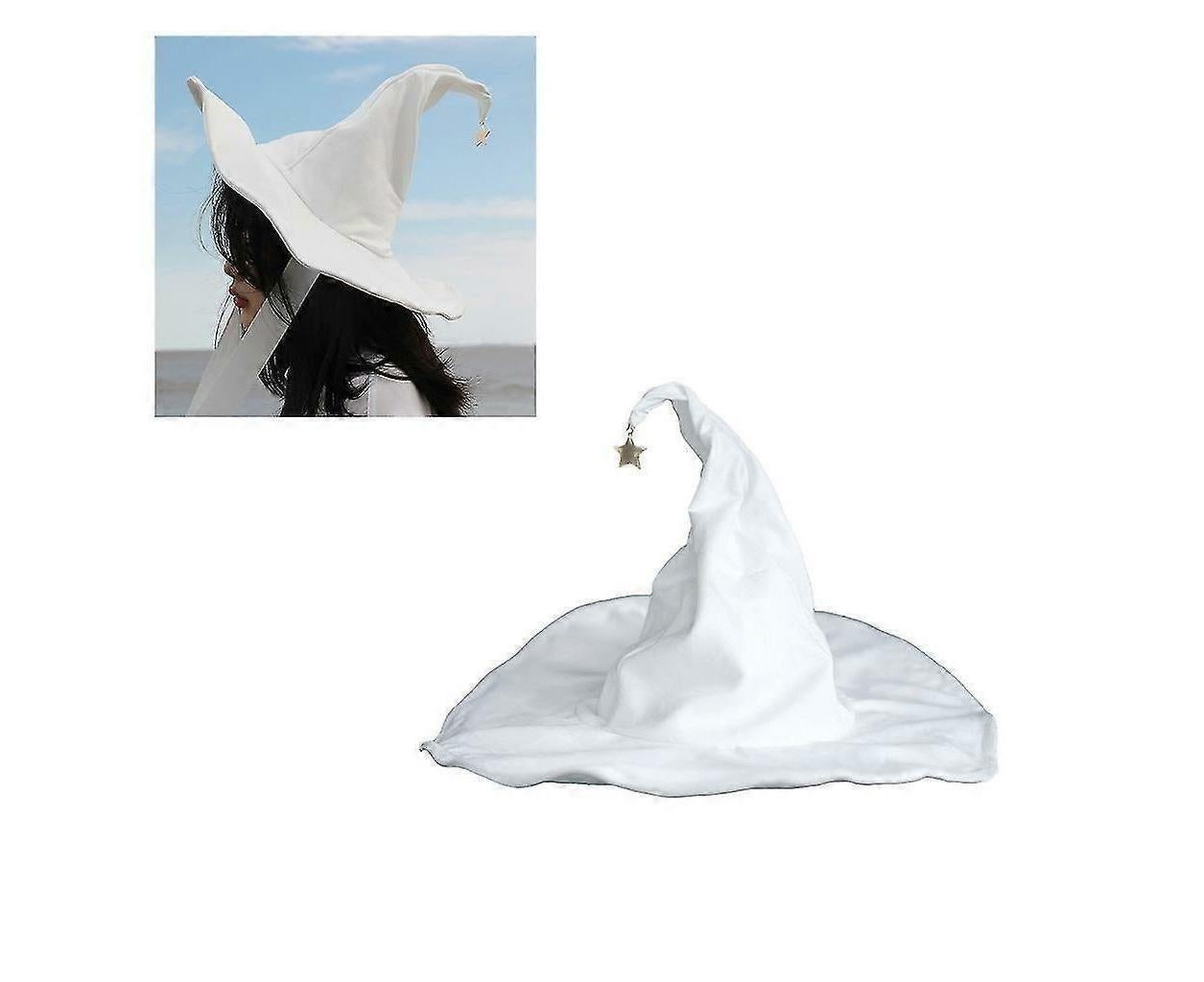 Lace-up Strap Witch Hat Women Adult Halloween White Wizard Hat Party Headgear - Image 2