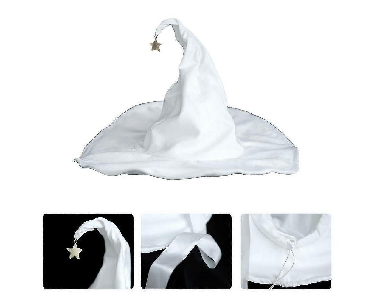 Lace-up Strap Witch Hat Women Adult Halloween White Wizard Hat Party Headgear - Image 3