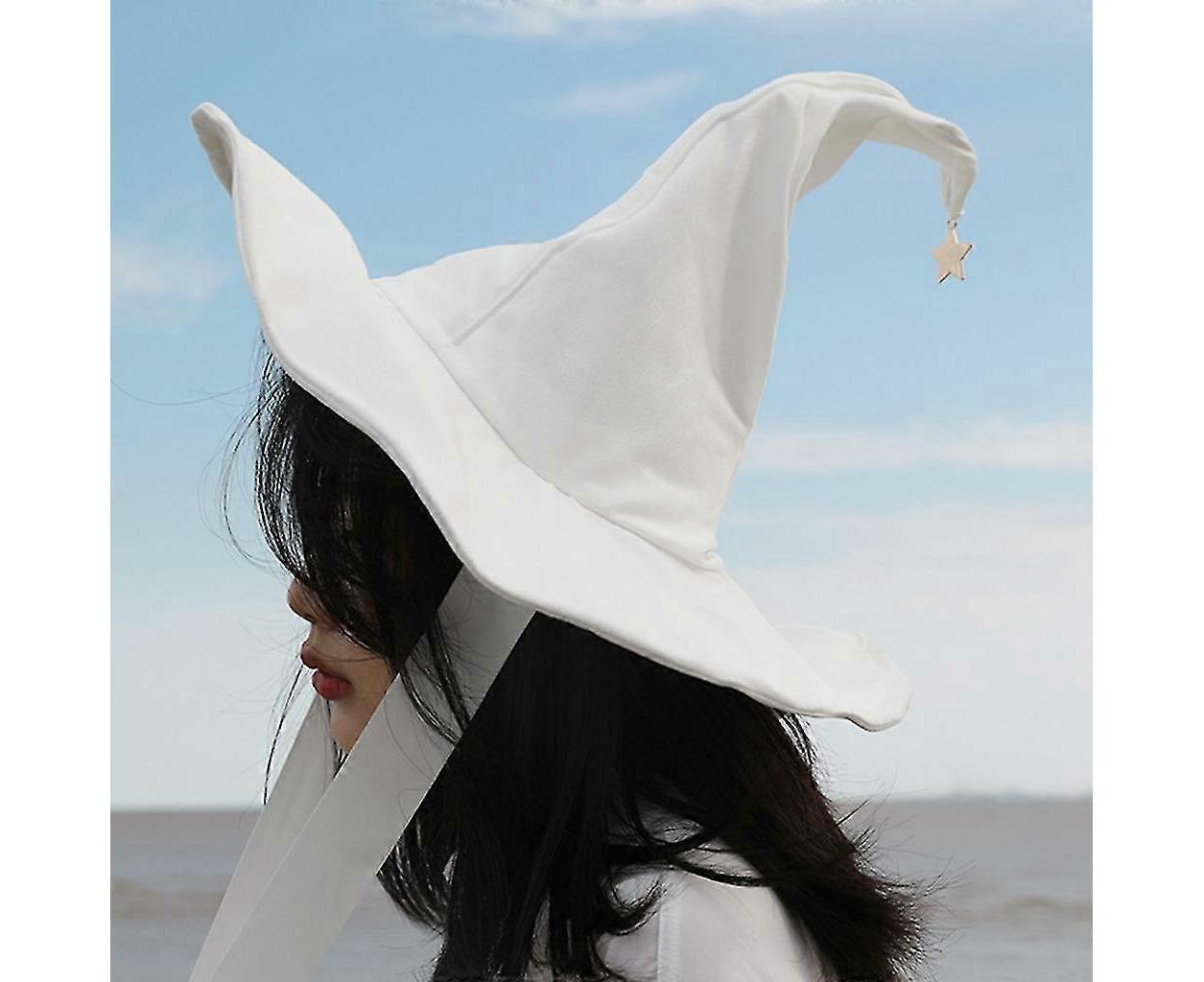 Lace-up Strap Witch Hat Women Adult Halloween White Wizard Hat Party Headgear - Image 4